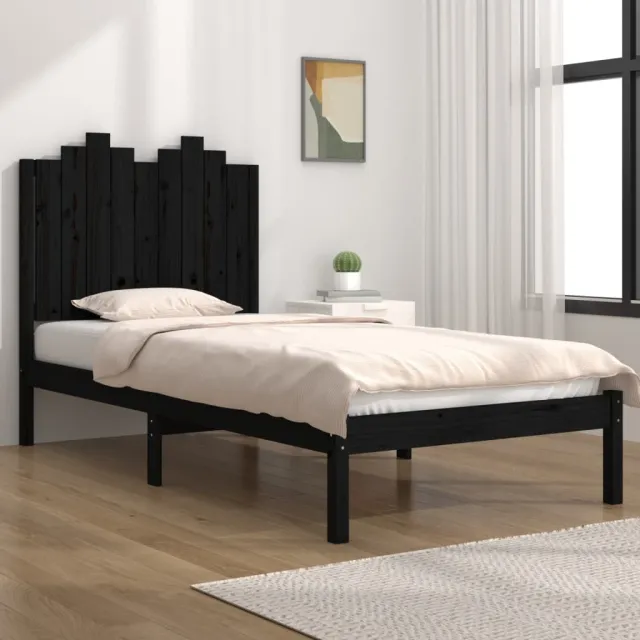 Cadre de lit sans matelas noir bois massif