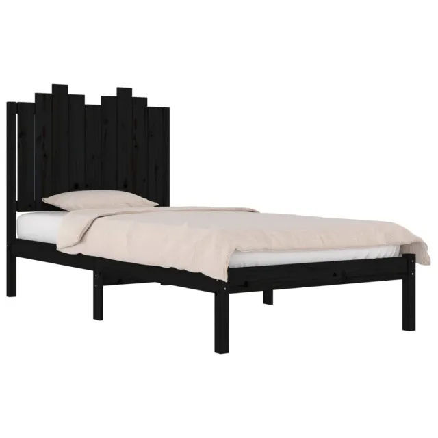 Cadre de lit sans matelas noir bois massif