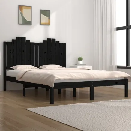 Cadre de lit sans matelas noir bois massif 140x190 cm