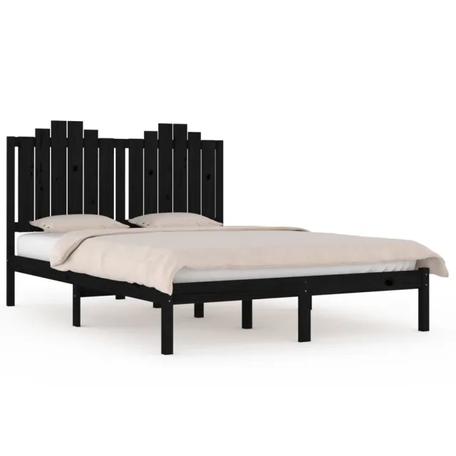 Cadre de lit sans matelas noir bois massif 140x190 cm