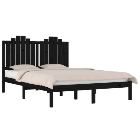 Cadre de lit sans matelas noir bois massif 140x190 cm