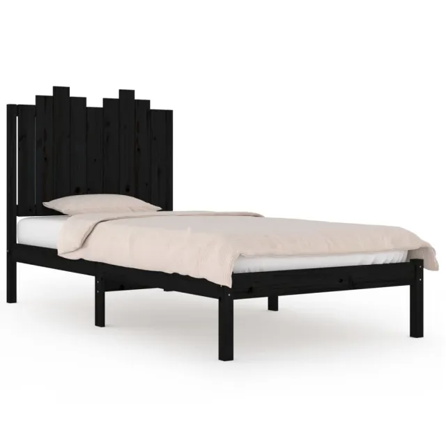 Cadre de lit sans matelas noir bois massif 100x200 cm