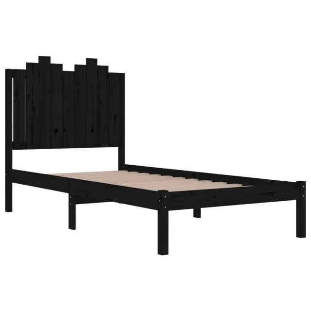 Cadre de lit sans matelas noir bois massif 100x200 cm