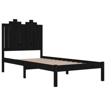 Cadre de lit sans matelas noir bois massif 100x200 cm
