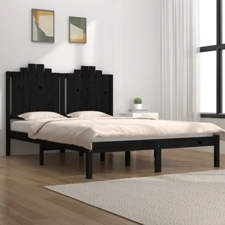 Cadre de lit sans matelas noir bois massif 200x200 cm