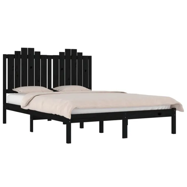 Cadre de lit sans matelas noir bois massif 200x200 cm