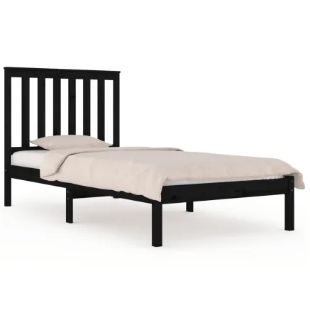 Cadre de lit sans matelas noir bois massif 2