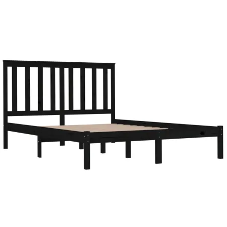Cadre de lit sans matelas noir bois massif 140x190 cm