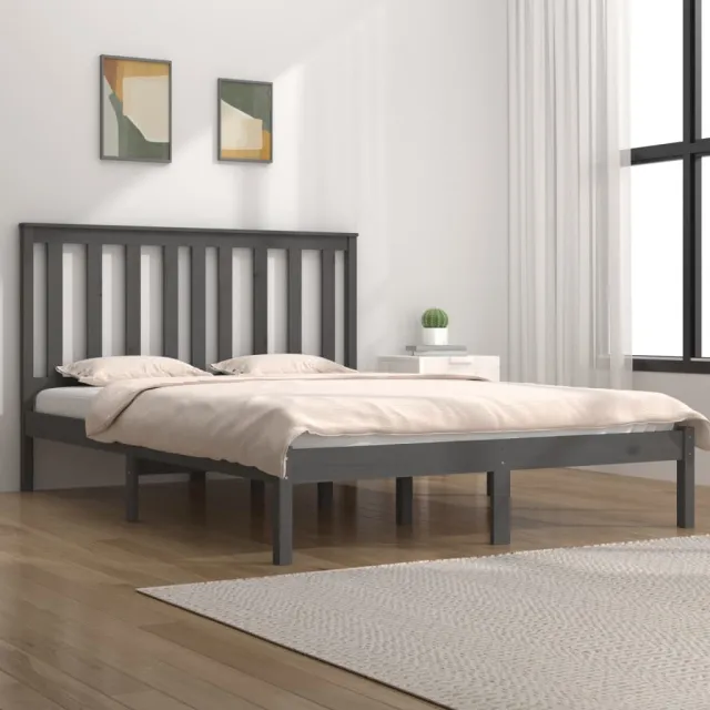 Cadre de lit sans matelas gris bois massif 200x200 cm