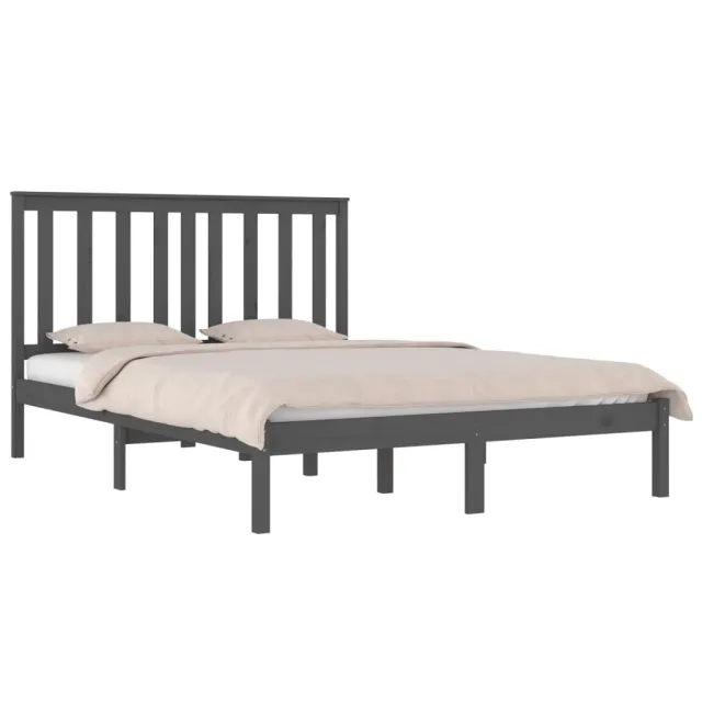 Cadre de lit sans matelas gris bois massif 200x200 cm