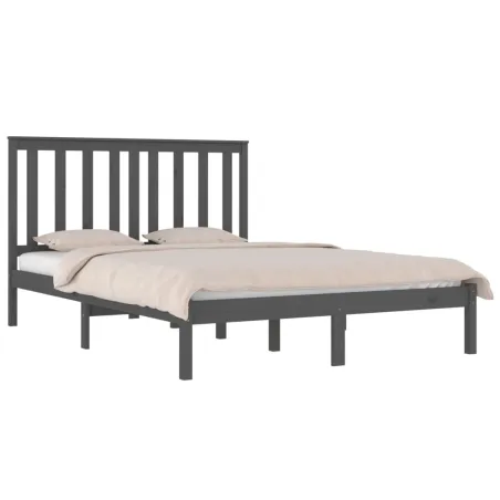 Cadre de lit sans matelas gris bois massif 200x200 cm