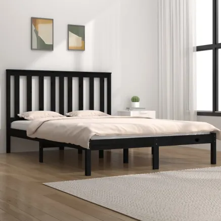 Cadre de lit sans matelas noir bois massif 200x200 cm