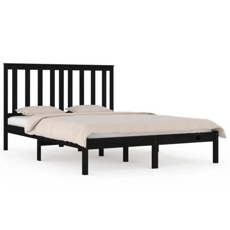 Cadre de lit sans matelas noir bois massif 200x200 cm