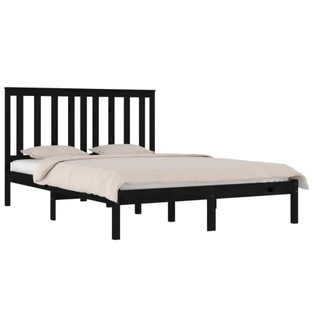 Cadre de lit sans matelas noir bois massif 200x200 cm