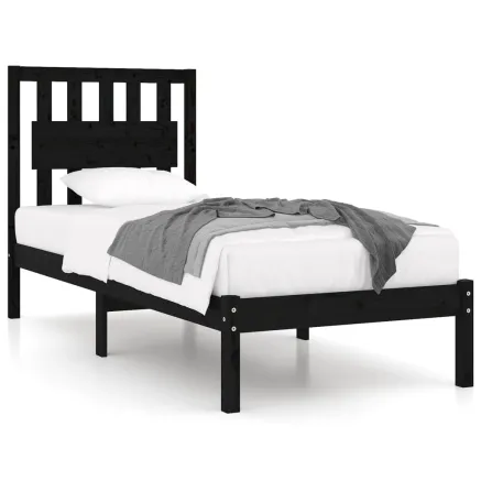 Cadre de lit sans matelas noir bois massif 2