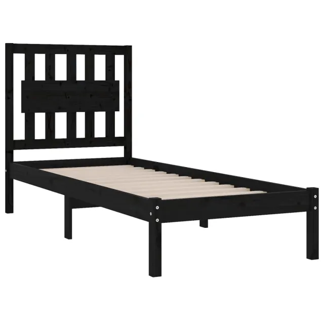 Cadre de lit sans matelas noir bois massif
