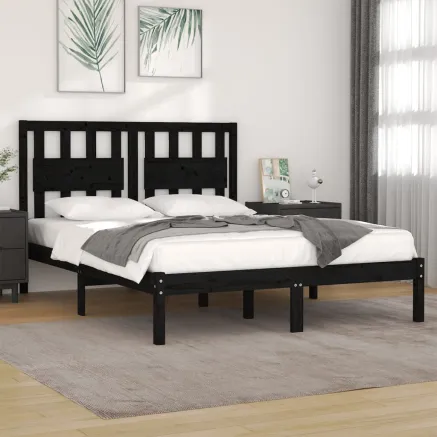Cadre de lit sans matelas noir bois massif 140x190 cm