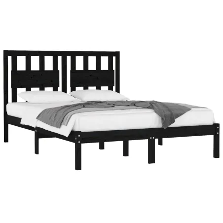 Cadre de lit sans matelas noir bois massif 140x190 cm