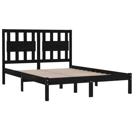 Cadre de lit sans matelas noir bois massif 140x190 cm