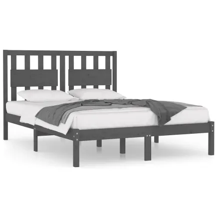 Cadre de lit sans matelas gris bois massif 200x200 cm 2