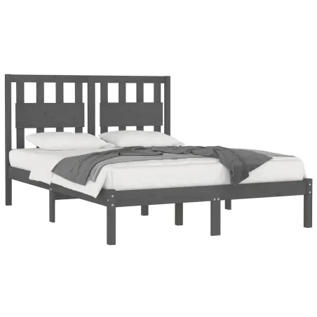 Cadre de lit sans matelas gris bois massif 200x200 cm
