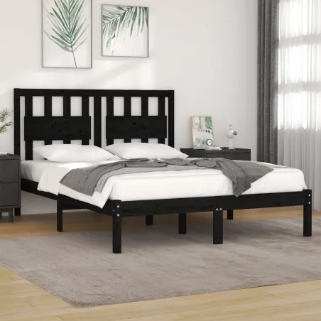 Cadre de lit sans matelas noir bois massif 200x200 cm