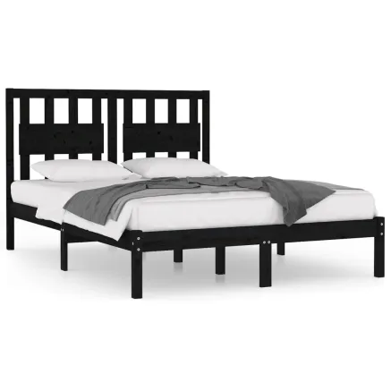 Cadre de lit sans matelas noir bois massif 200x200 cm 2