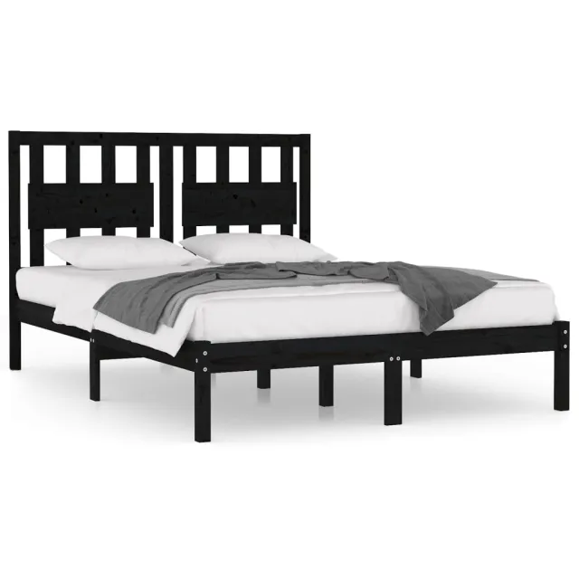 Cadre de lit sans matelas noir bois massif 200x200 cm