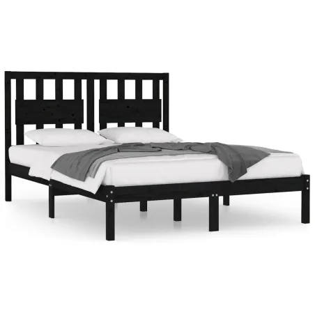 Cadre de lit sans matelas noir bois massif 200x200 cm