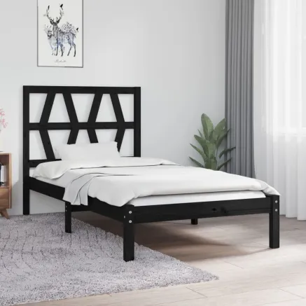 Cadre de lit sans matelas noir bois massif