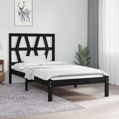 Cadre de lit sans matelas noir bois massif