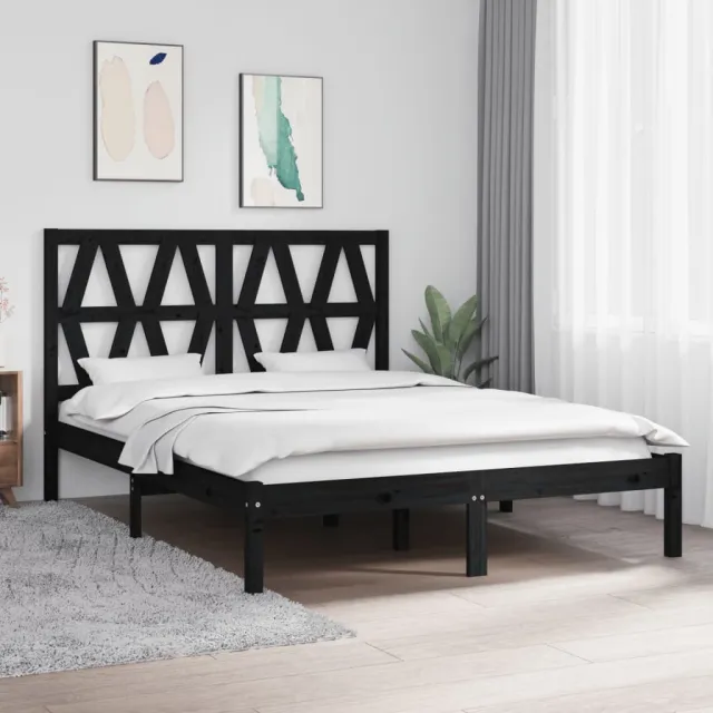 Cadre de lit sans matelas noir bois massif 140x190 cm