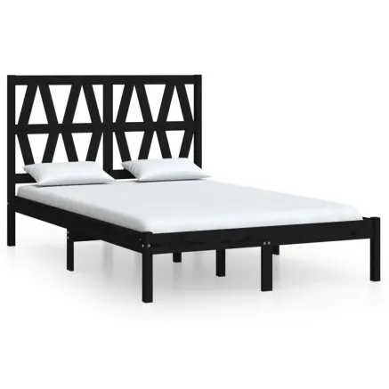 Cadre de lit sans matelas noir bois massif 140x190 cm 2