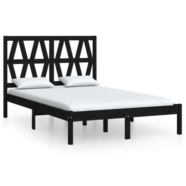 Cadre de lit sans matelas noir bois massif 140x190 cm