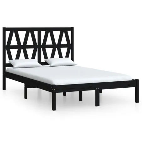 Cadre de lit sans matelas noir bois massif 140x190 cm