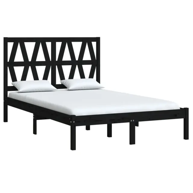 Cadre de lit sans matelas noir bois massif 140x190 cm