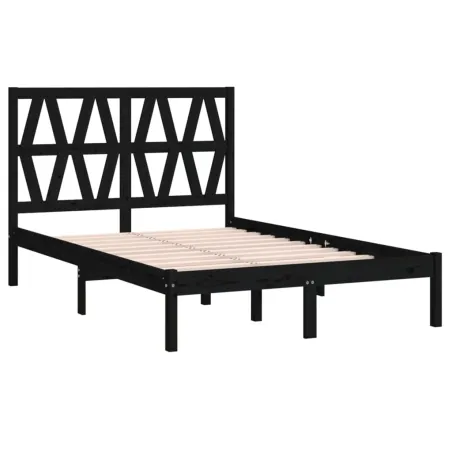 Cadre de lit sans matelas noir bois massif 140x190 cm