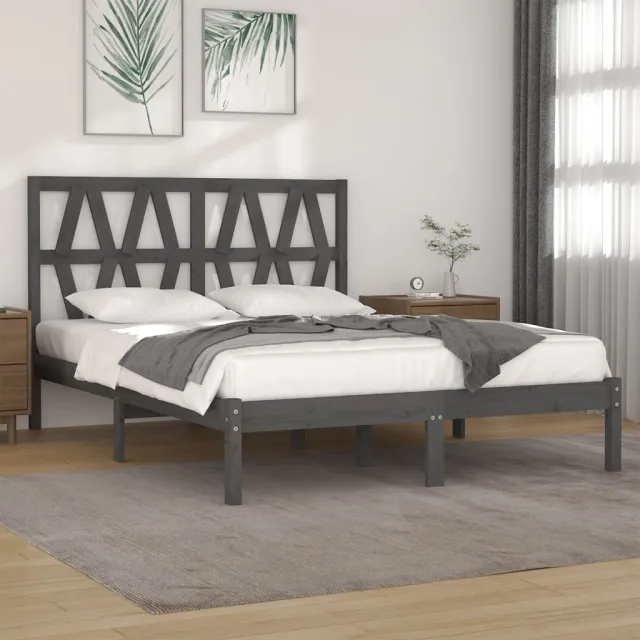 Cadre de lit sans matelas gris bois massif 200x200 cm