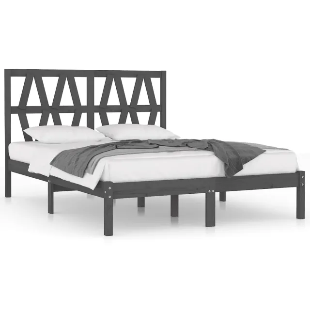 Cadre de lit sans matelas gris bois massif 200x200 cm