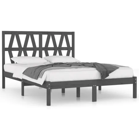 Cadre de lit sans matelas gris bois massif 200x200 cm