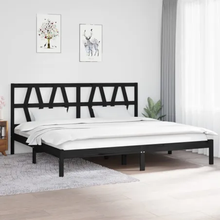 Cadre de lit sans matelas noir bois massif 200x200 cm