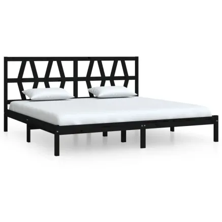 Cadre de lit sans matelas noir bois massif 200x200 cm 2
