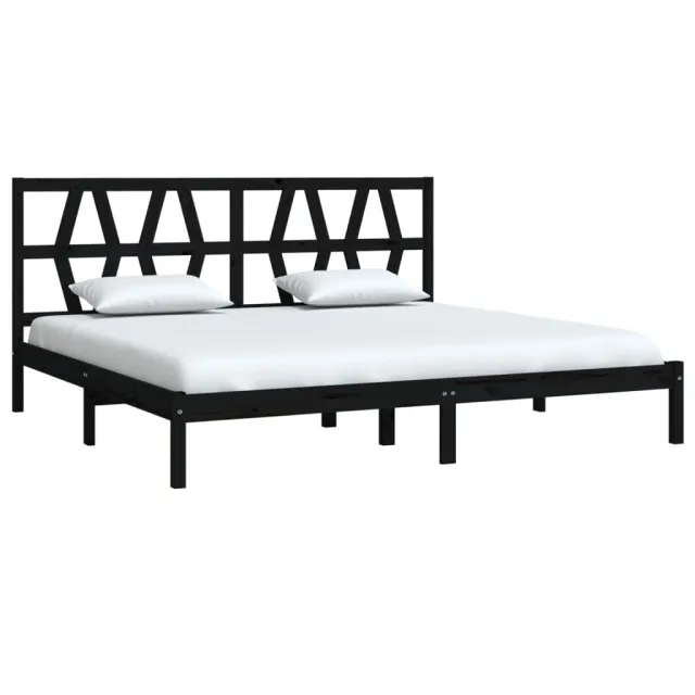 Cadre de lit sans matelas noir bois massif 200x200 cm