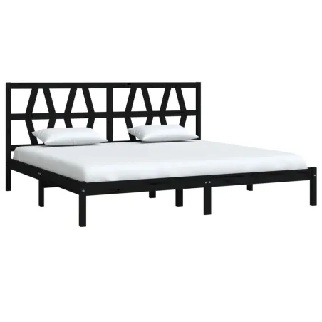 Cadre de lit sans matelas noir bois massif 200x200 cm
