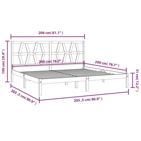 Cadre de lit sans matelas noir bois massif 200x200 cm