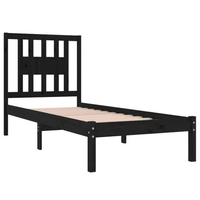Cadre de lit sans matelas noir bois massif