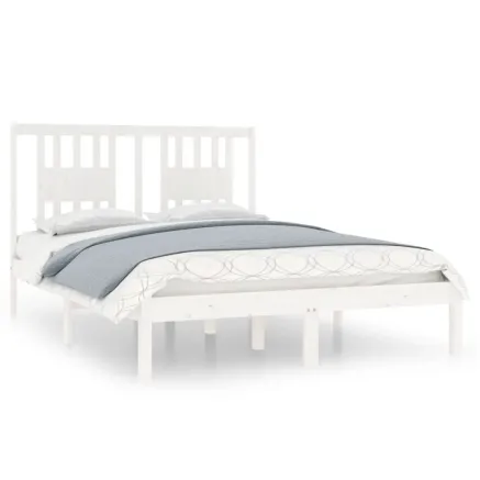 Cadre de lit sans matelas blanc bois massif 140x190 cm 2