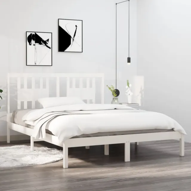 Cadre de lit sans matelas blanc bois massif 140x200 cm