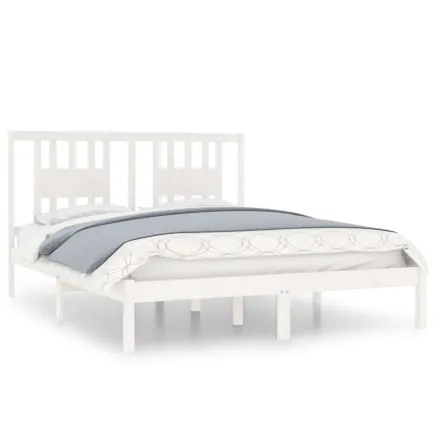Cadre de lit sans matelas blanc bois massif 140x200 cm 2