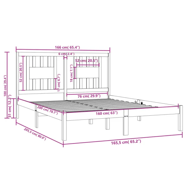Cadre de lit Bois de pin massif 160x200 cm